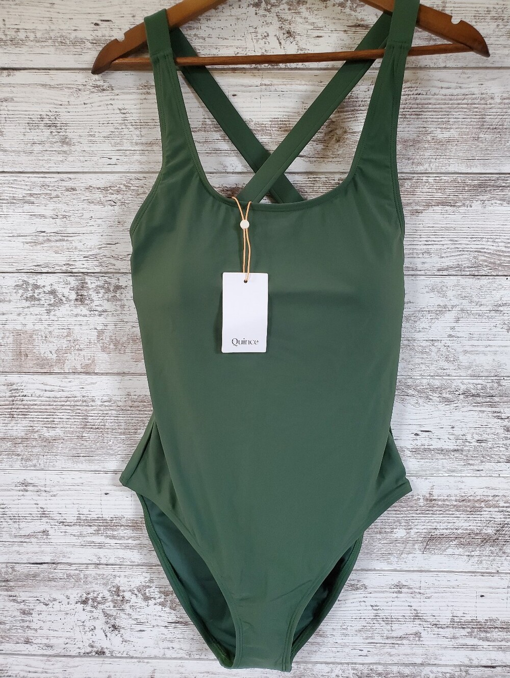 NWT Quince Italian Cross-Back One-Piece Swimsuit Palm Green